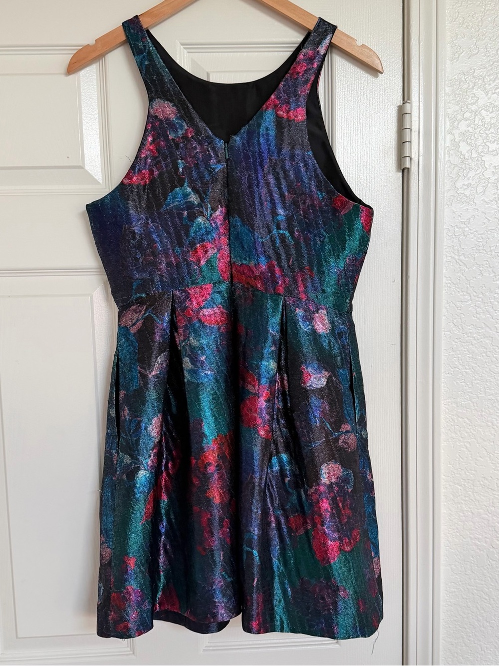 Anthropologie Hutch Watercolor Metallic Floral Textured A-Line Cocktail Dress 6 - Picture 7 of 7